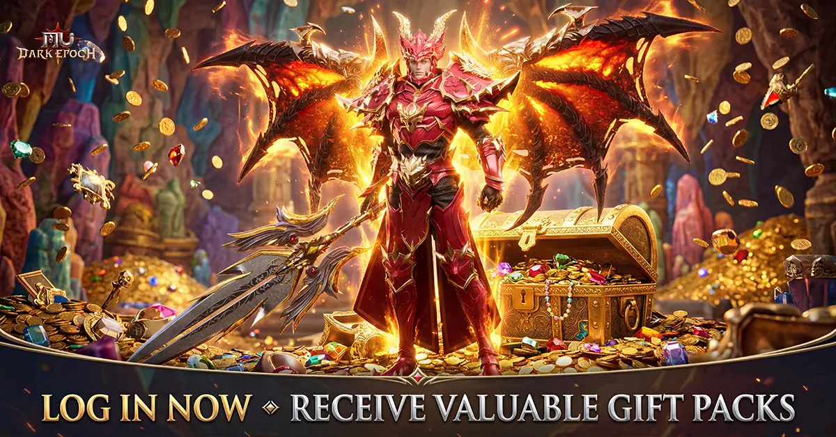 MU Dark Epoch character beside a treasure chest and reward items