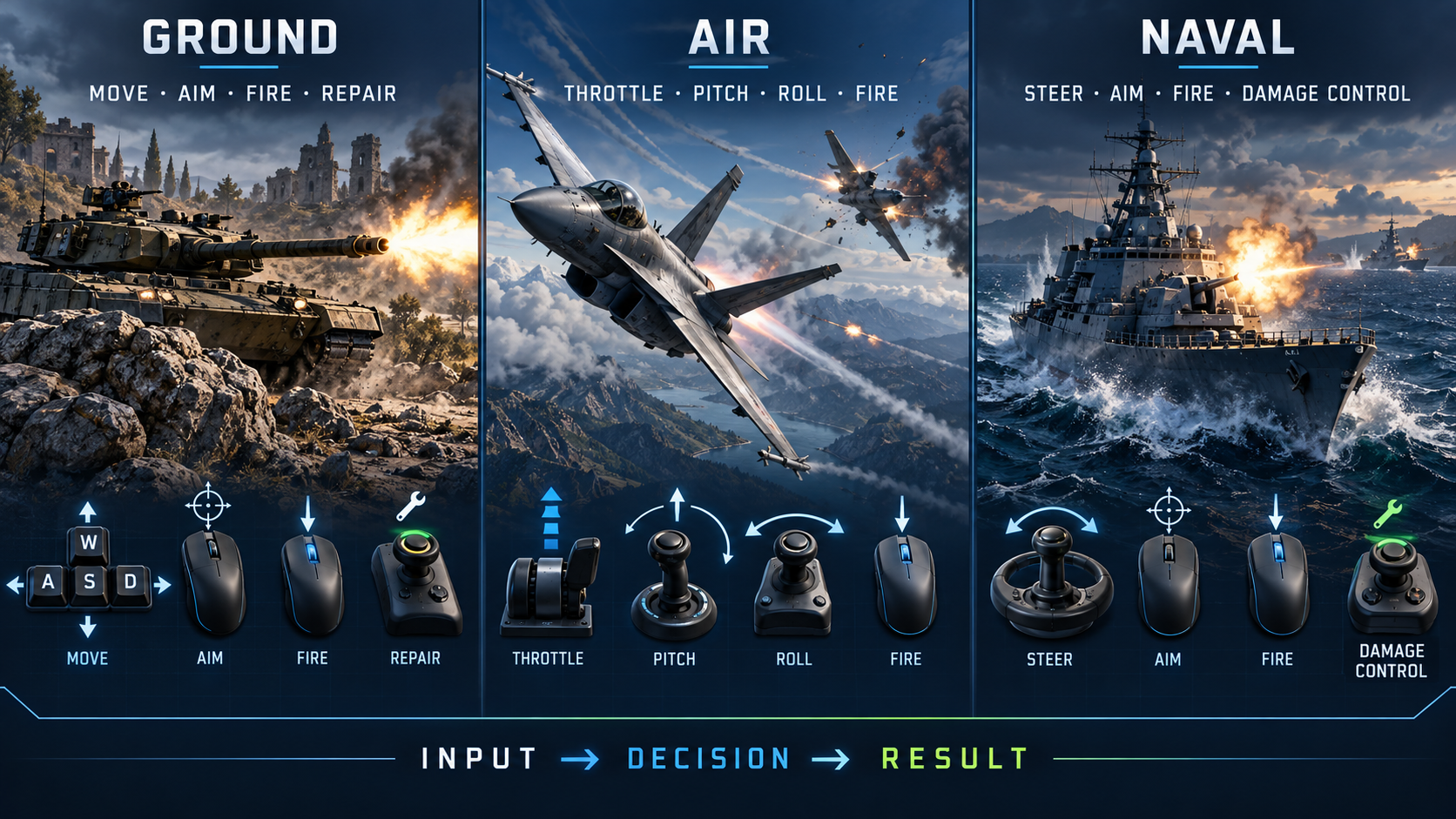 War Thunder controls for ground, air and naval vehicles